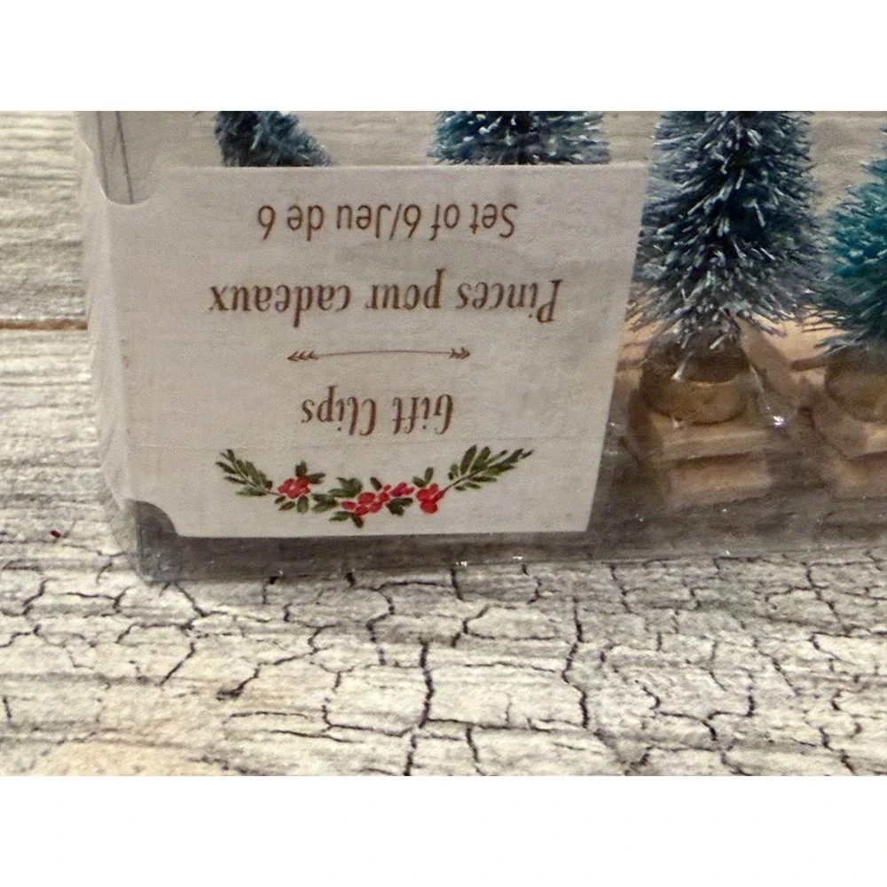 Pier 1‎ Mini Snowy Trees Gift Clips Set Christmas Holiday Tags Ornaments New